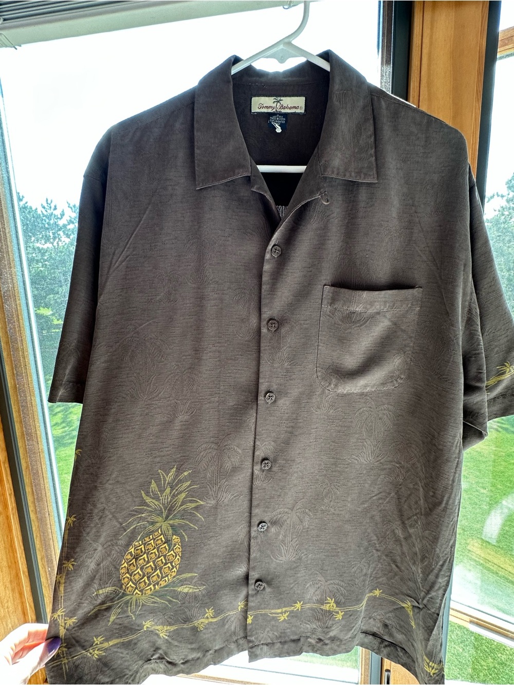 Tommy Bahama Brown Short-Sleeve Camp Shirt with Yellow Pineapple Motif